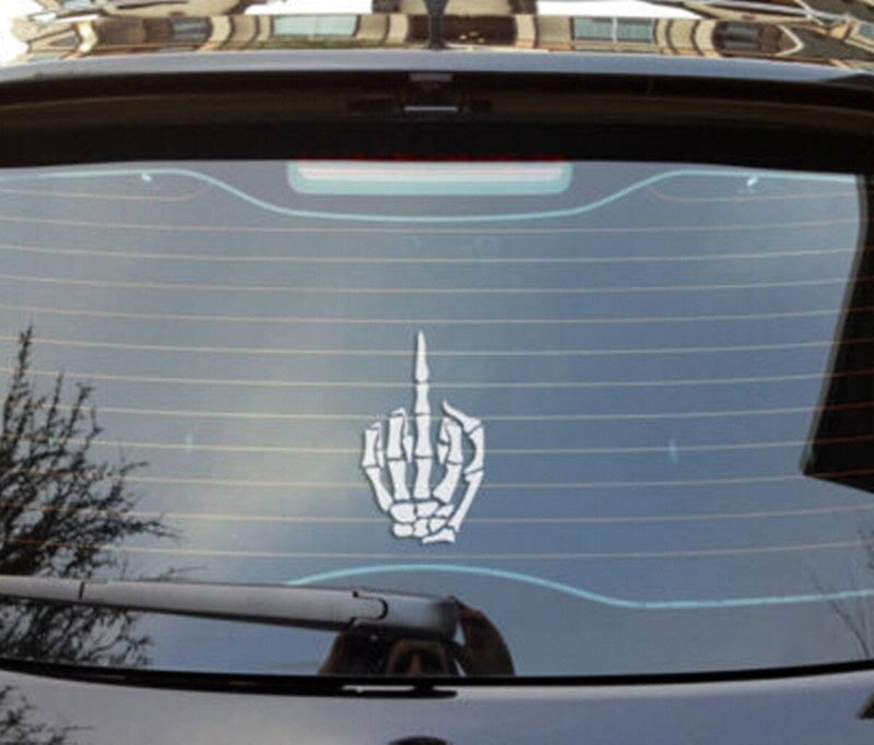 High-quality Skeleton Middle Finger Sticker Skull Bone Car Vinyl Decal Stickers