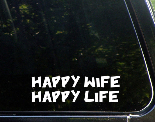 New Brand Happy Wife Happy Life - 8inches X 2-1/2inches - Vinyl Die Cut Decal/ Bumper Sticker for Windows, Cars, Trucks, Laptops, Etc.