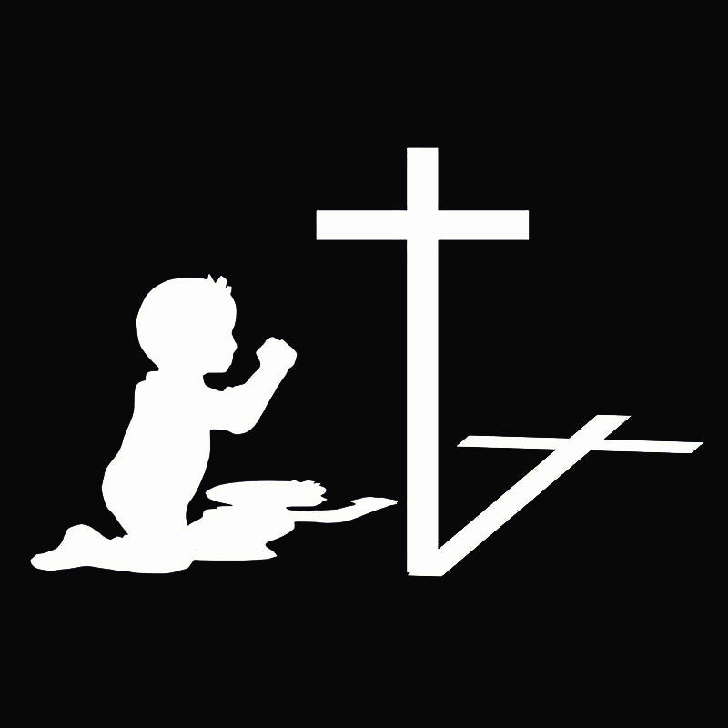 Sale Child Praying at a Cross Car Sticker for Truck Window Bumper Door Kayak Vinyl Decal 8 Colors