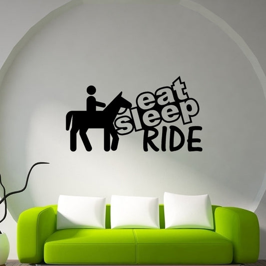 High-quality 56cmx43cm Wall Sticker Gym Wallpaper Vinyl Decal Eat sleep horseback riding tourism happy Graphic Stickers