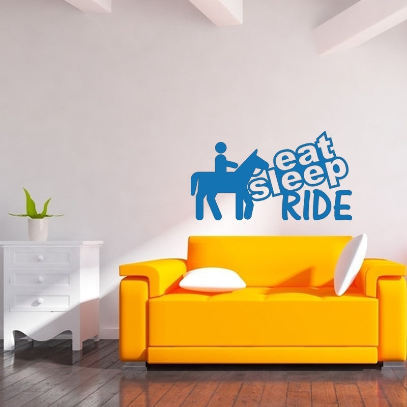 High-quality 56cmx43cm Wall Sticker Gym Wallpaper Vinyl Decal Eat sleep horseback riding tourism happy Graphic Stickers