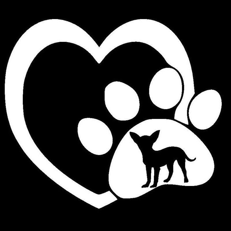Hot 15*15CM Chihuahua Love Heart Paw Print Vinyl Decal Cute Car Stickers Car Styling Bumper Decoration Black/Silver S1-1287