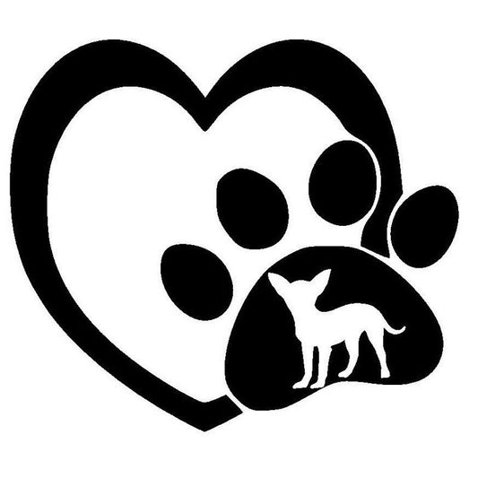 Hot 15*15CM Chihuahua Love Heart Paw Print Vinyl Decal Cute Car Stickers Car Styling Bumper Decoration Black/Silver S1-1287
