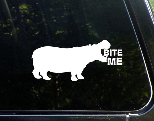 New Brand Bite Me (hippopotamus) -1/4inches X 3-3/4inches - Vinyl Die Cut Decal/ Bumper Sticker for Windows, Cars, Trucks, Laptops, Etc