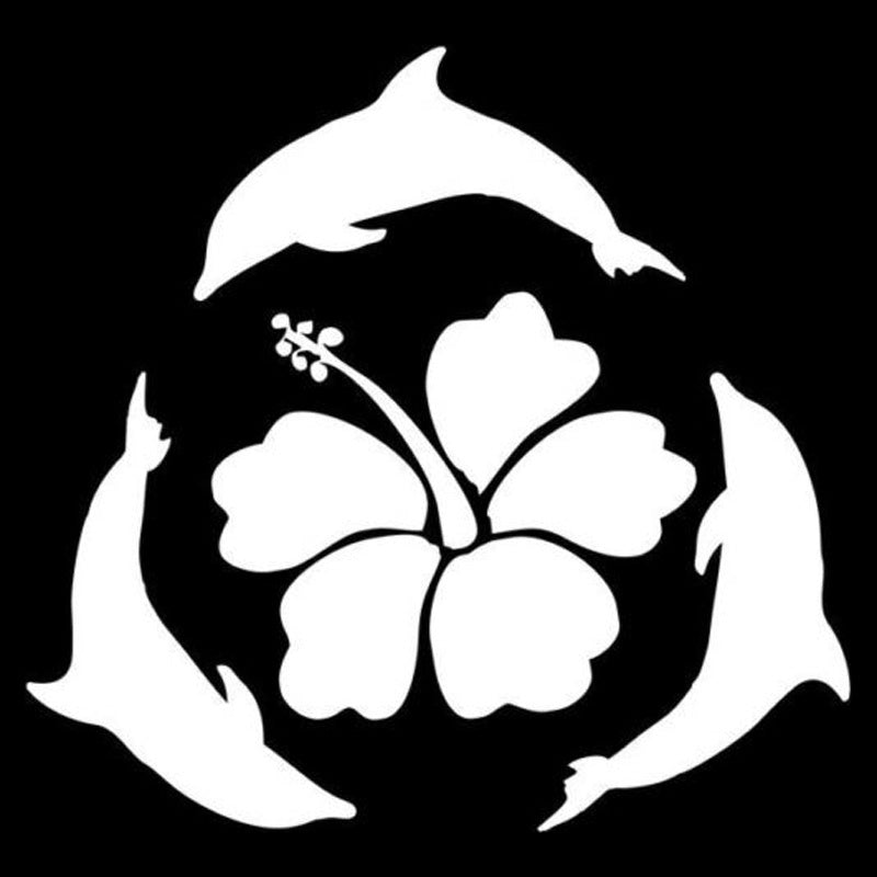 New Hot 14.2cm*13.6cm Swimming Dolphins Hibiscus Flower Hawaii Vinyl Car Sticker