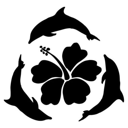New Hot 14.2cm*13.6cm Swimming Dolphins Hibiscus Flower Hawaii Vinyl Car Sticker