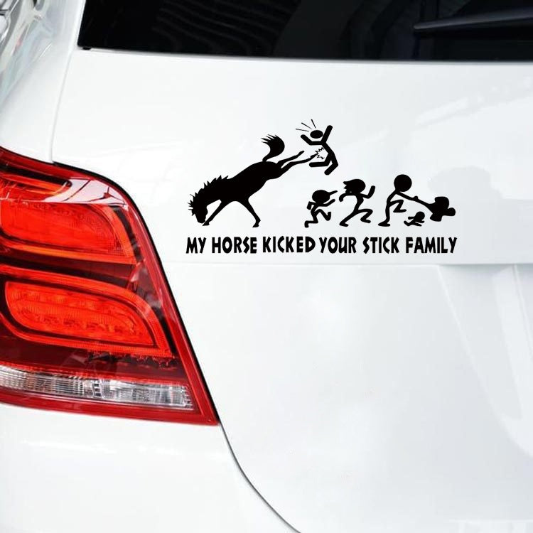 1pcs 10*20cm PVC My horse kicked your stick family Funny Car Decals Car Styling Motorcycle Sticker