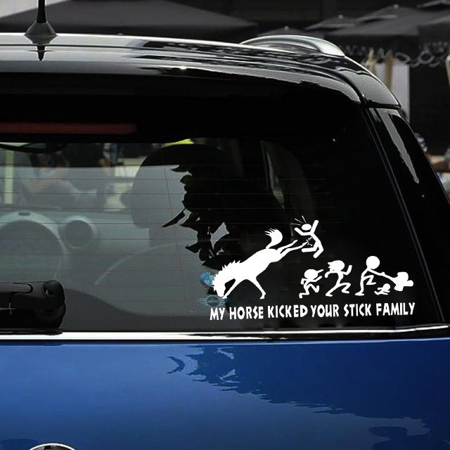 1pcs 10*20cm PVC My horse kicked your stick family Funny Car Decals Car Styling Motorcycle Sticker