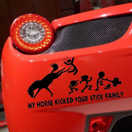 1pcs 10*20cm PVC My horse kicked your stick family Funny Car Decals Car Styling Motorcycle Sticker