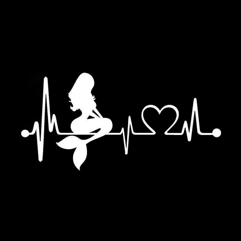 1PCS 18.2cm*9.1cm PVC Vinyl Art Waterproof Removable  Mermaid Heartbeat Lifeline  Motorcycle Car Sticker Black White