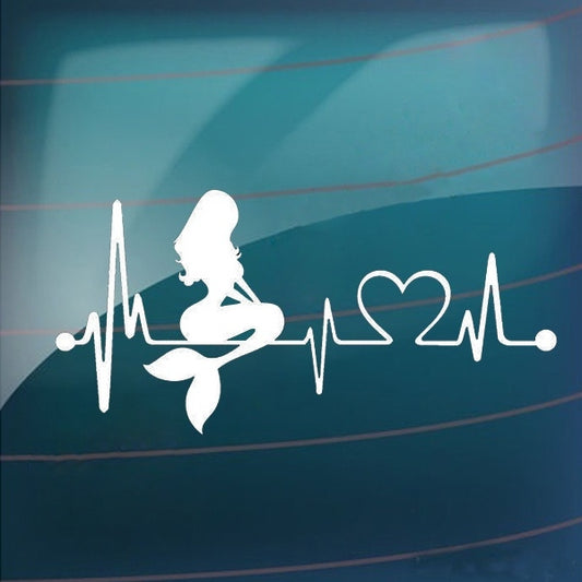 1PCS 18.2cm*9.1cm PVC Vinyl Art Waterproof Removable  Mermaid Heartbeat Lifeline  Motorcycle Car Sticker Black White