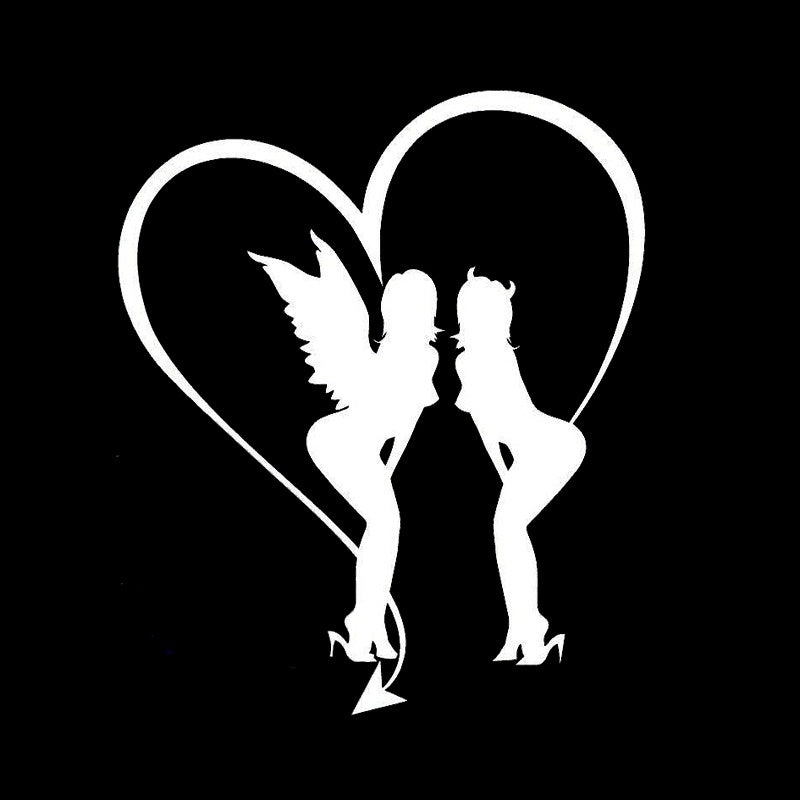 2018 NEW 1PCS 14*16.7CM Charming Angel Devil Girl Car Stickers Vinyl Decals Cartoon Car Styling Black