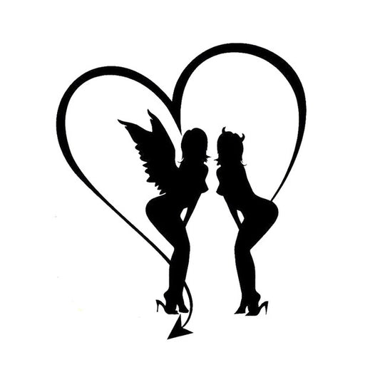 2018 NEW 1PCS 14*16.7CM Charming Angel Devil Girl Car Stickers Vinyl Decals Cartoon Car Styling Black