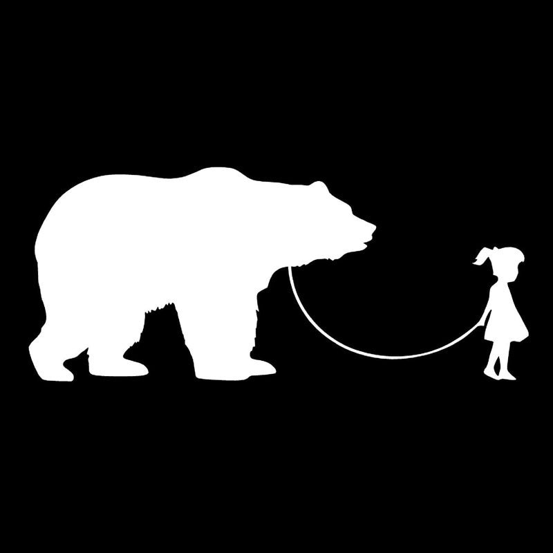 17.8*7.6CM Girl Walking A Bear Decorative Animal Car Stickers Vinyl Car Body Decal
