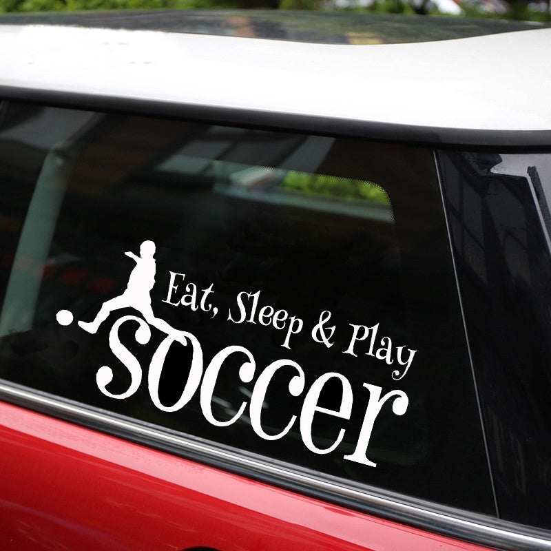 Fashion 1PCS 22.9CM*10.4CM Eat Sleep Play Soccer Sport Decal Bumper Sticker For Car Stickers Decal Motorcycle Stylings Black
