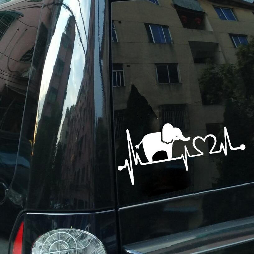 Fashion 1PCS 20.3cm*8.9cm Elephant Heartbeat Monitor Vinyl Car Styling Car Sticker