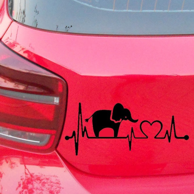 Fashion 1PCS 20.3cm*8.9cm Elephant Heartbeat Monitor Vinyl Car Styling Car Sticker