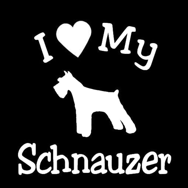 New Fashion 13.4CM*13CM I Love My Dog Schnauzer Pet Car Sticker And Decals
