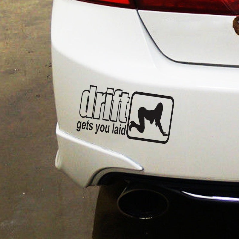 High-quality 1PCS 16CM*8.3CM Drift Gets You Laid Car Decal Funny JDM Drifting Stance Vinyl PVC Car Stickers Car Decoration Accessories Black
