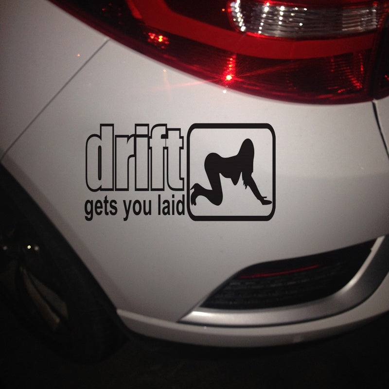 High-quality 1PCS 16CM*8.3CM Drift Gets You Laid Car Decal Funny JDM Drifting Stance Vinyl PVC Car Stickers Car Decoration Accessories Black
