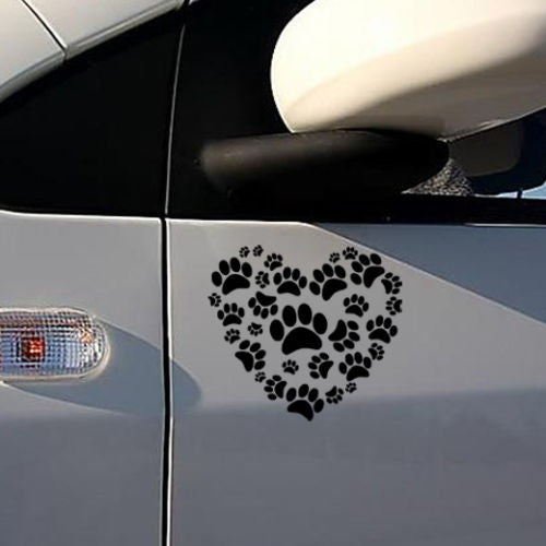 1PCS 17*17CM Heart Dog Paws Print On Your Heart Car Sticker Decal Dog Paw Auto Car Door Window Body Styling