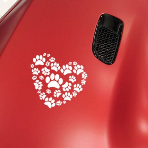 1PCS 17*17CM Heart Dog Paws Print On Your Heart Car Sticker Decal Dog Paw Auto Car Door Window Body Styling