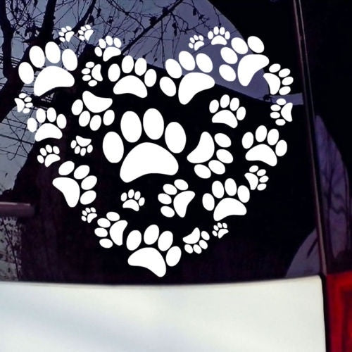 1PCS 17*17CM Heart Dog Paws Print On Your Heart Car Sticker Decal Dog Paw Auto Car Door Window Body Styling