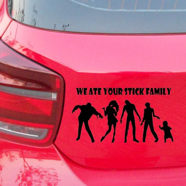 New Fashion 1PCS 20CM*10CM Zombies We Ate Your Stick Family Funny Vinyl Car Decals Car Stickers Car Styling Accessories Black White