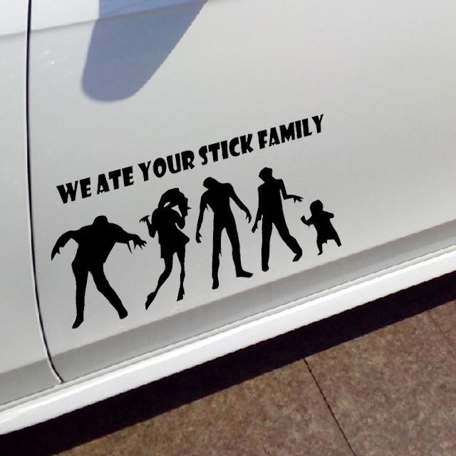 New Fashion 1PCS 20CM*10CM Zombies We Ate Your Stick Family Funny Vinyl Car Decals Car Stickers Car Styling Accessories Black White