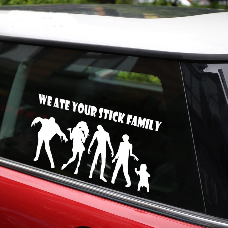 New Fashion 1PCS 20CM*10CM Zombies We Ate Your Stick Family Funny Vinyl Car Decals Car Stickers Car Styling Accessories Black White