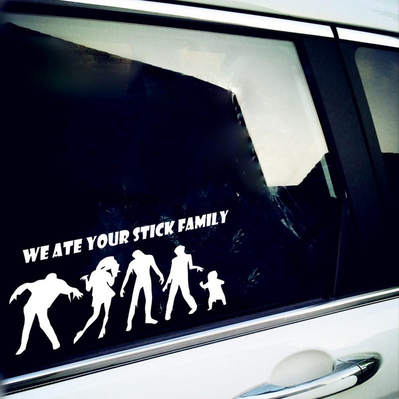 New Fashion 1PCS 20CM*10CM Zombies We Ate Your Stick Family Funny Vinyl Car Decals Car Stickers Car Styling Accessories Black White