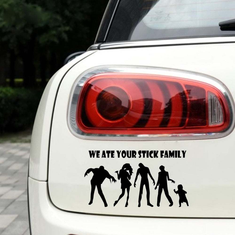 New Fashion 1PCS 20CM*10CM Zombies We Ate Your Stick Family Funny Vinyl Car Decals Car Stickers Car Styling Accessories Black White