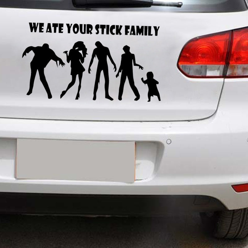 New Fashion 1PCS 20CM*10CM Zombies We Ate Your Stick Family Funny Vinyl Car Decals Car Stickers Car Styling Accessories Black White