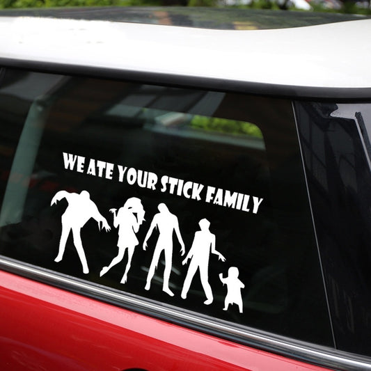 New Fashion 1PCS 20CM*10CM Zombies We Ate Your Stick Family Funny Vinyl Car Decals Car Stickers Car Styling Accessories Black White