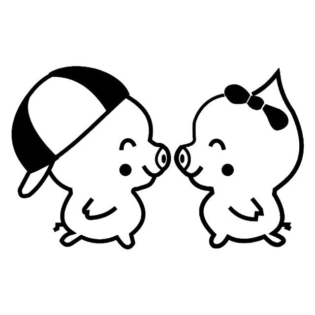 New Brand 2pcs/1 Set 16*10cm Lovely Pig Couple Vinyl Car Styling Funny Car Stickers Animal Cute Decal Black White