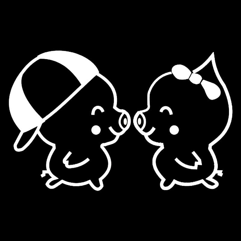 New Brand 2pcs/1 Set 16*10cm Lovely Pig Couple Vinyl Car Styling Funny Car Stickers Animal Cute Decal Black White