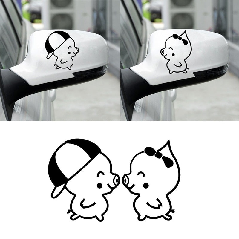 New Brand 2pcs/1 Set 16*10cm Lovely Pig Couple Vinyl Car Styling Funny Car Stickers Animal Cute Decal Black White
