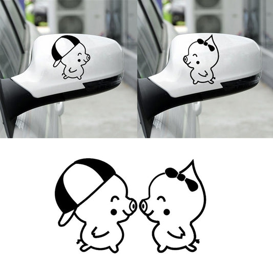 New Brand 2pcs/1 Set 16*10cm Lovely Pig Couple Vinyl Car Styling Funny Car Stickers Animal Cute Decal Black White