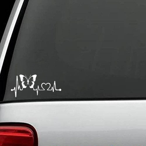 Hot 1PCS 20.3cm*8.9cm Butterfly Heartbeat Lifeline Vinyl Car Styling Stickers Decals Black