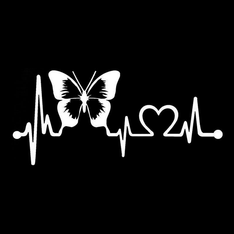 Hot 1PCS 20.3cm*8.9cm Butterfly Heartbeat Lifeline Vinyl Car Styling Stickers Decals Black