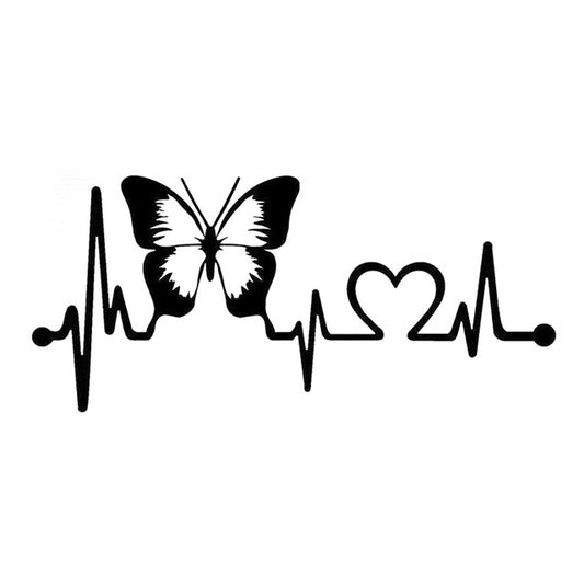 Hot 1PCS 20.3cm*8.9cm Butterfly Heartbeat Lifeline Vinyl Car Styling Stickers Decals Black