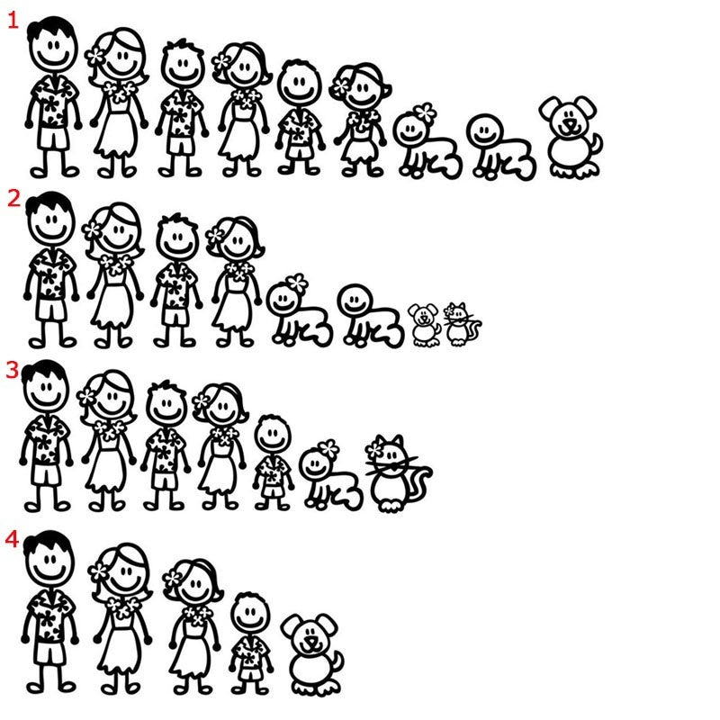 High-quality 1PCS Cute Cartoon Hawaiian Family Member My Family Vinyl  Car Sticker Decal