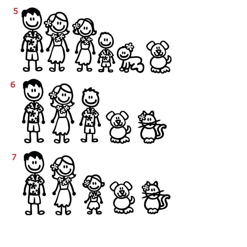 High-quality 1PCS Cute Cartoon Hawaiian Family Member My Family Vinyl  Car Sticker Decal