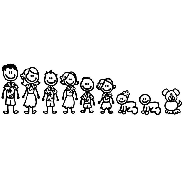 High-quality 1PCS Cute Cartoon Hawaiian Family Member My Family Vinyl  Car Sticker Decal