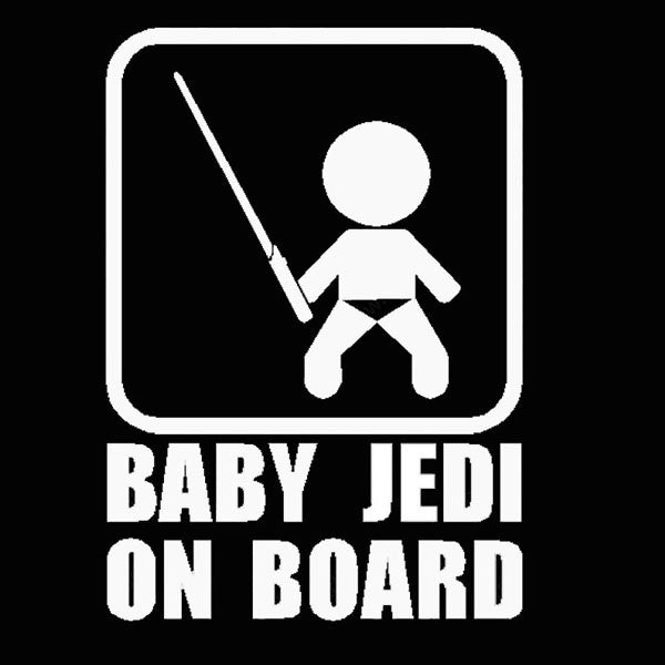 New Hot 1PCS 10.7*15CM BABY ON BOARD PVC Vinyl Car Styling Sticker Cool Baby Take The Sword Funny Car Tail Decal Black White