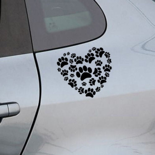 High-quality 1PCS 17*17CM Heart Dog Paws Print On Your Heart Car Sticker Decal Dog Paw Auto Car Door Window Body Styling