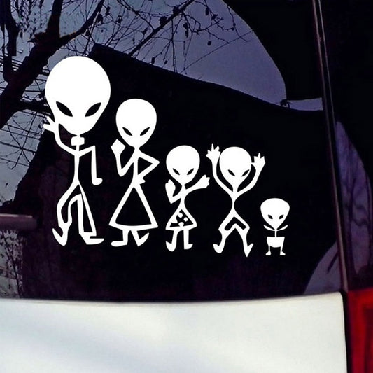 2018 NEW 1PCS 14.5*18CM Alien Family Car Stickers Images Decorative Vinyl Adhesive Decals Funny Car Styling Cartoon Stickers