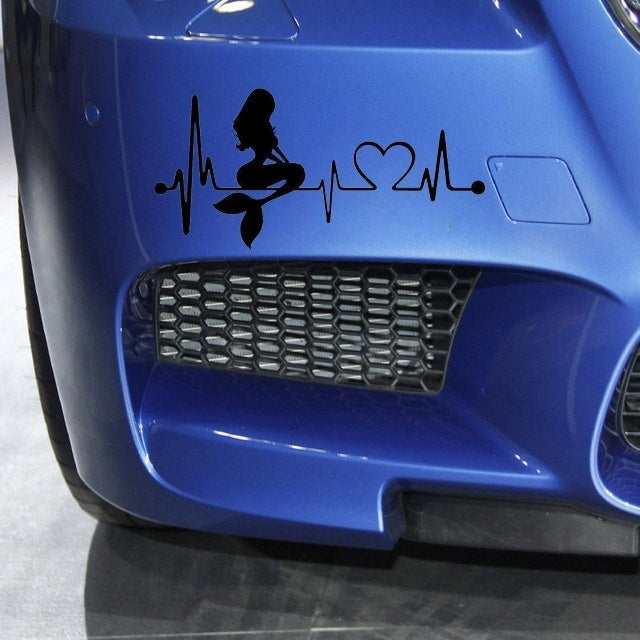 2018 NEW 1PCS 18.2cm*9.1cm PVC Vinyl Art Waterproof Removable  Mermaid Heartbeat Lifeline  Motorcycle Car Sticker Black White