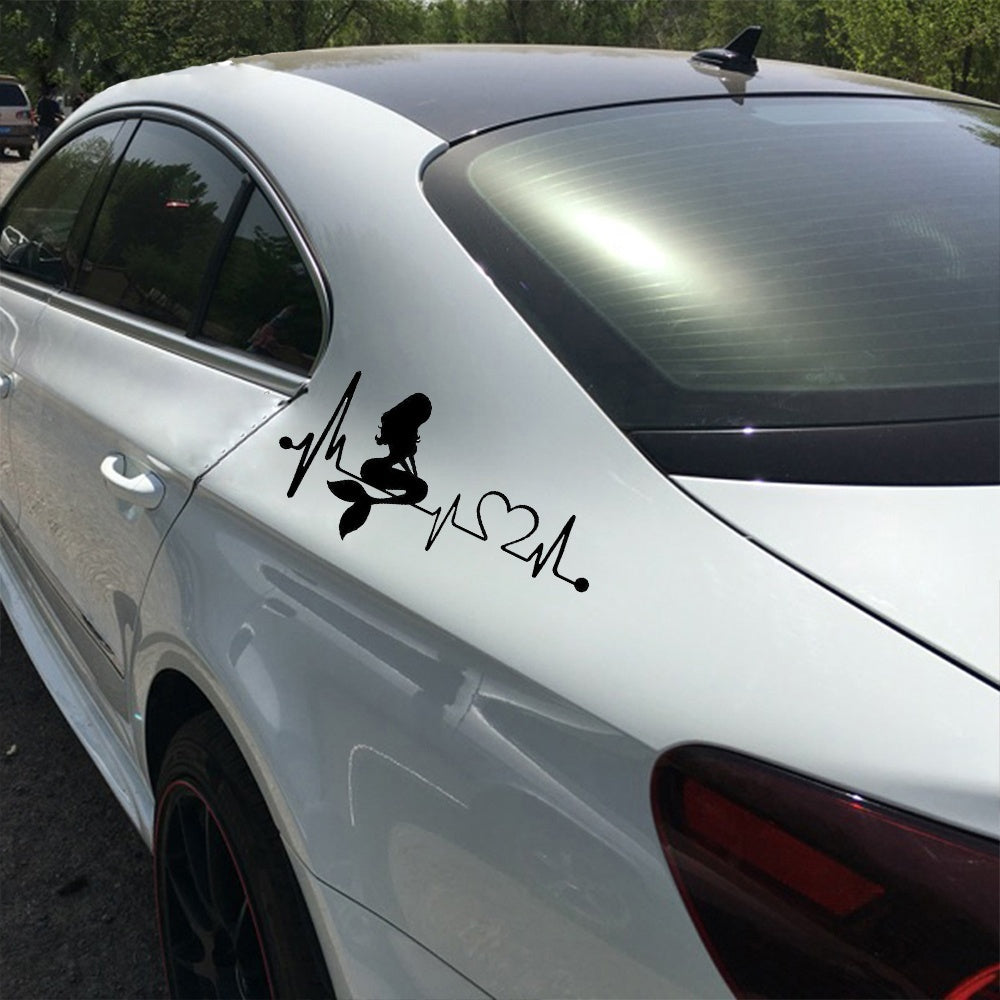 2018 NEW 1PCS 18.2cm*9.1cm PVC Vinyl Art Waterproof Removable  Mermaid Heartbeat Lifeline  Motorcycle Car Sticker Black White