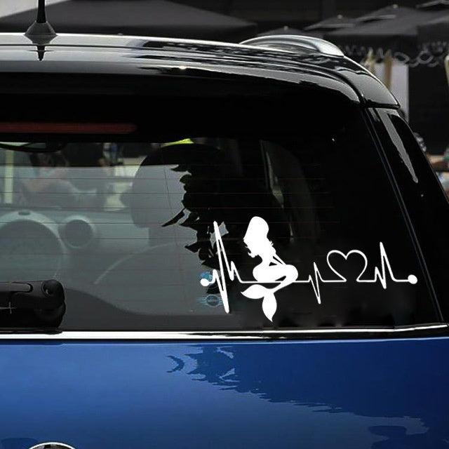 2018 NEW 1PCS 18.2cm*9.1cm PVC Vinyl Art Waterproof Removable  Mermaid Heartbeat Lifeline  Motorcycle Car Sticker Black White